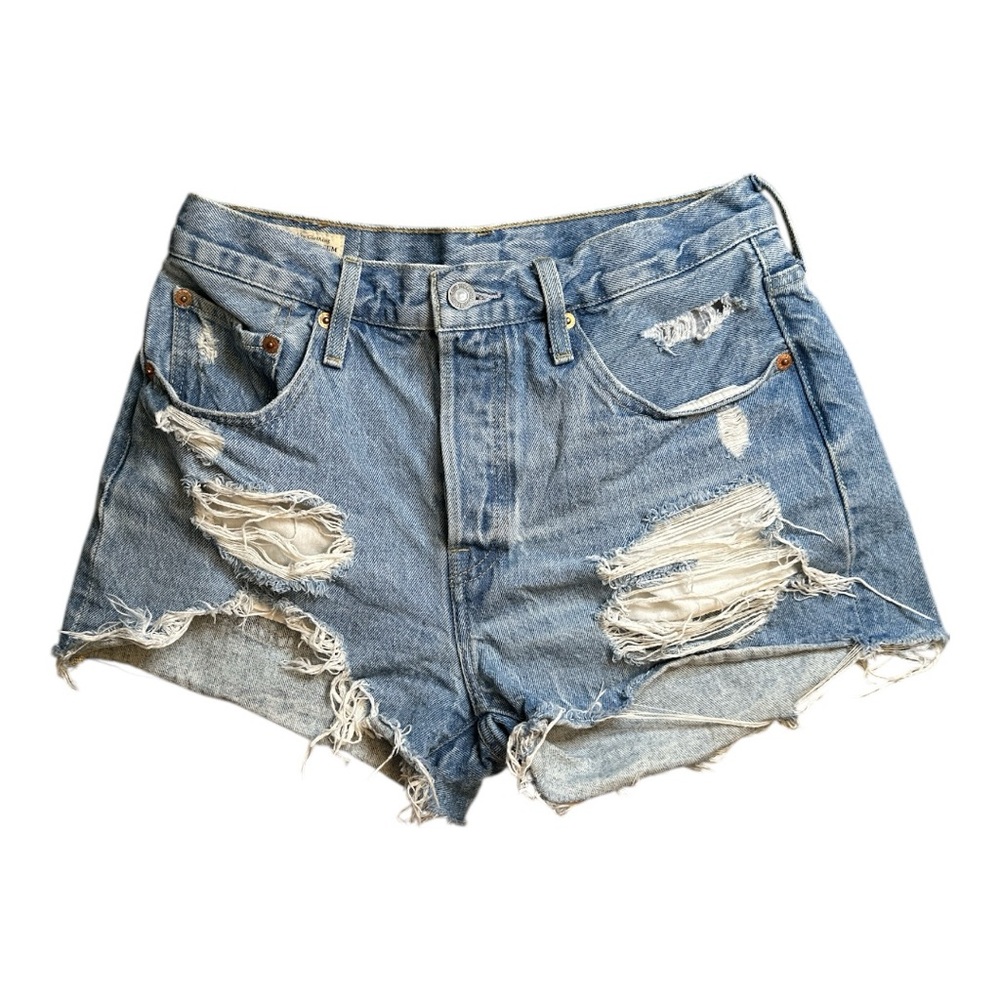 Levi's 501 Blue Distressed Jean Shorts High-Waisted